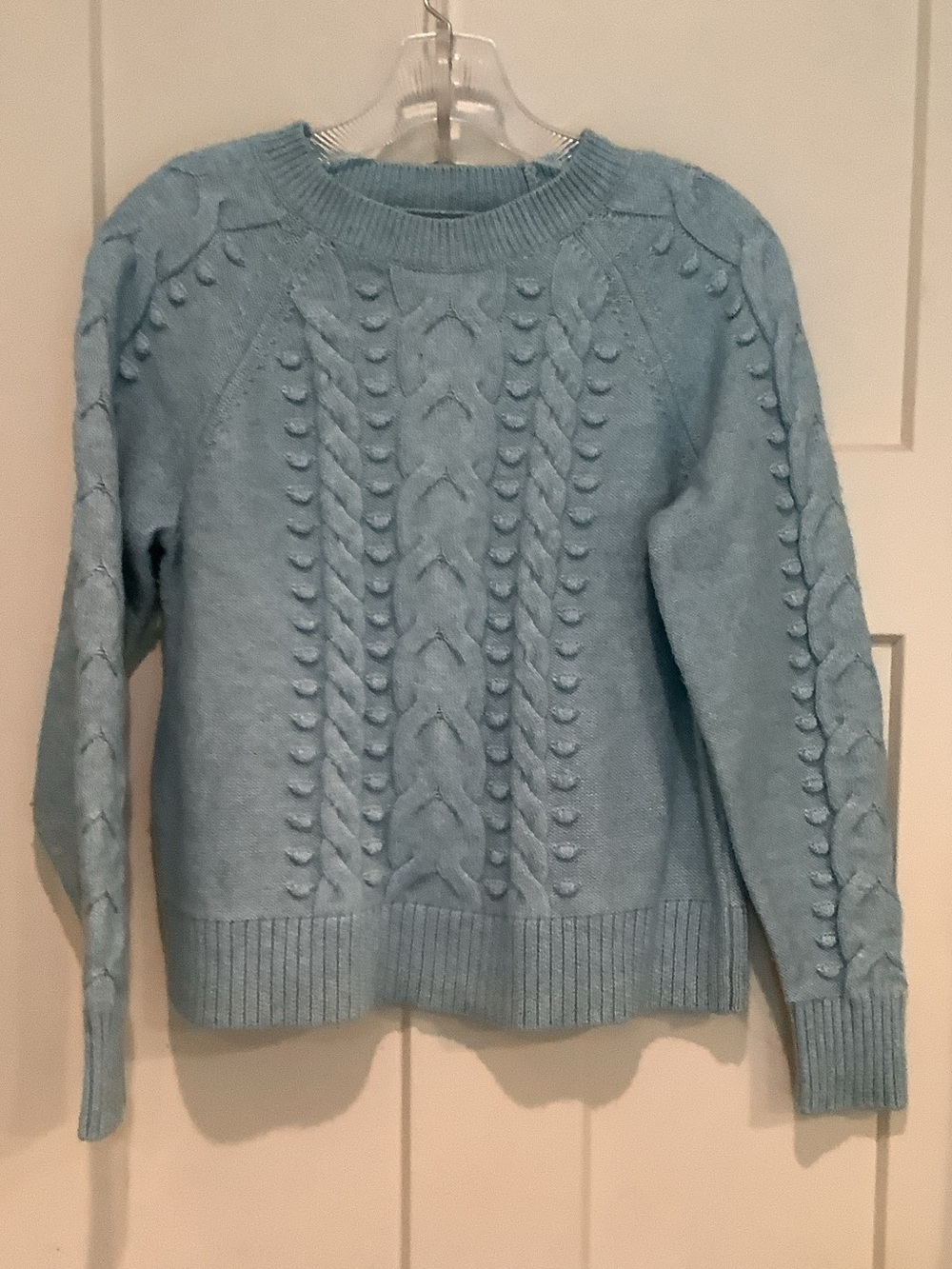 LOFT Light Blue Cable Bobble Crewneck Sweater
